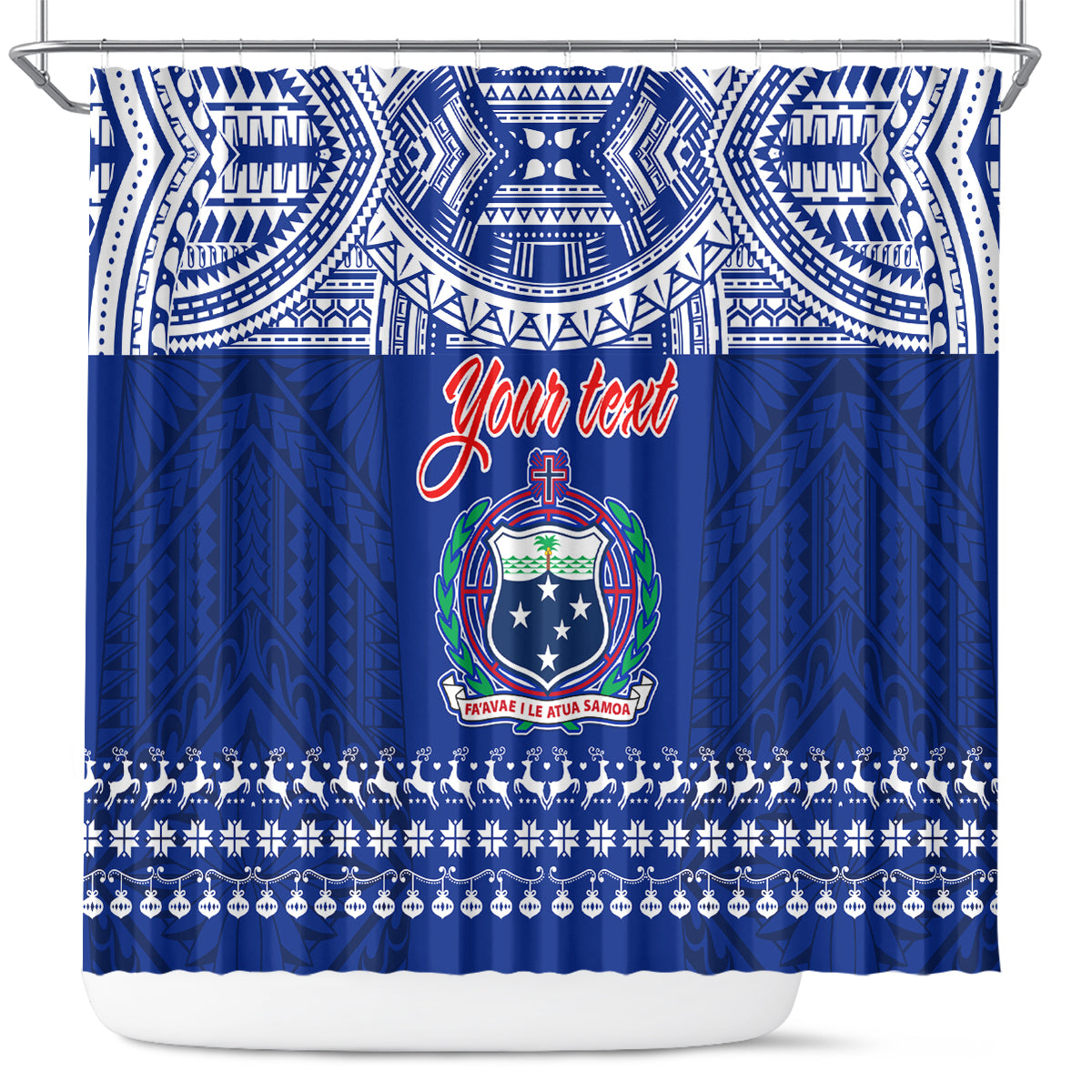 personalised-toa-samoa-christmas-shower-curtain-samoa-siva-tau-manuia-le-kerisimasi-blue-vibe