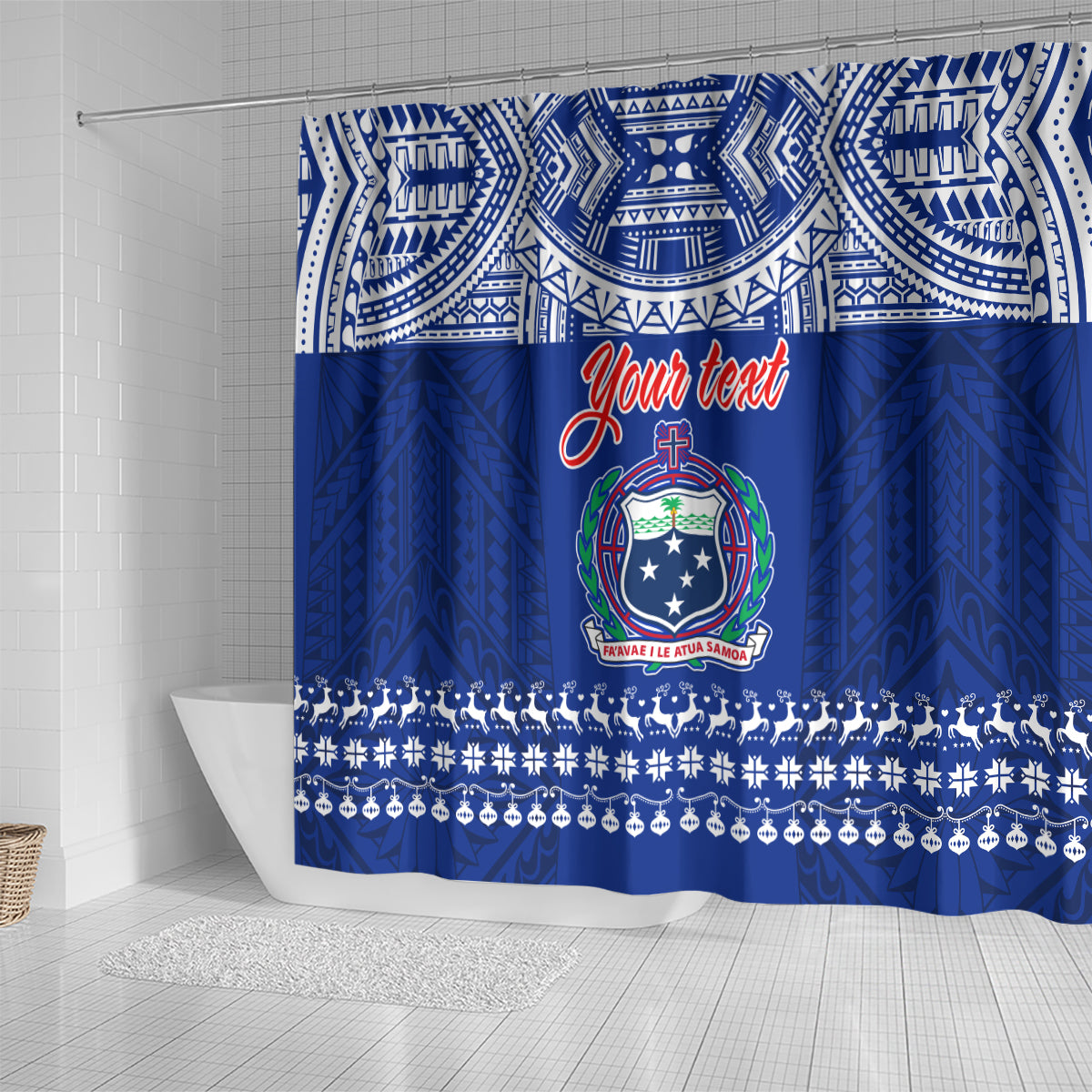 personalised-toa-samoa-christmas-shower-curtain-samoa-siva-tau-manuia-le-kerisimasi-blue-vibe