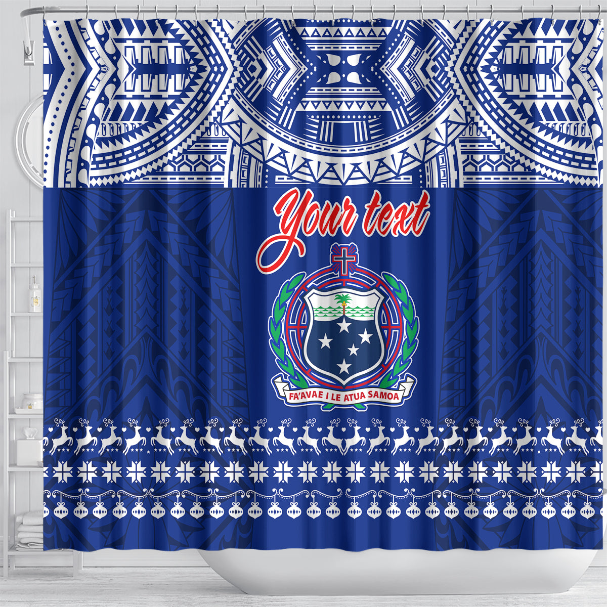 personalised-toa-samoa-christmas-shower-curtain-samoa-siva-tau-manuia-le-kerisimasi-blue-vibe