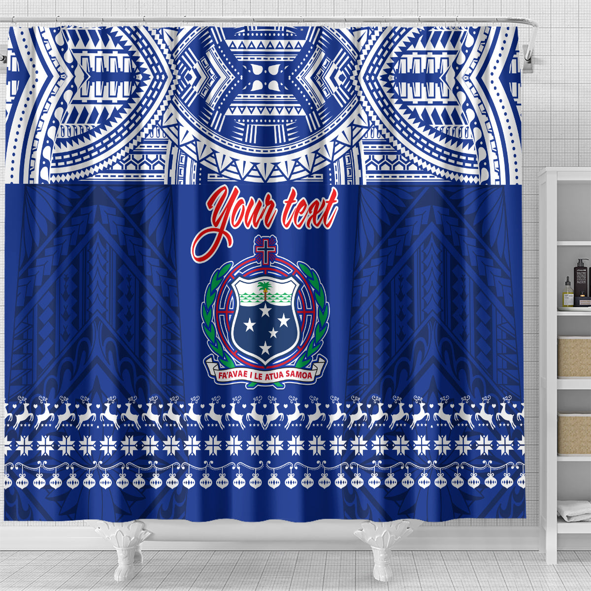 personalised-toa-samoa-christmas-shower-curtain-samoa-siva-tau-manuia-le-kerisimasi-blue-vibe