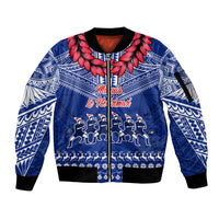 Personalised Toa Samoa Christmas Sleeve Zip Bomber Jacket Samoa Siva Tau Manuia Le Kerisimasi Blue Vibe - Wonder Print Shop