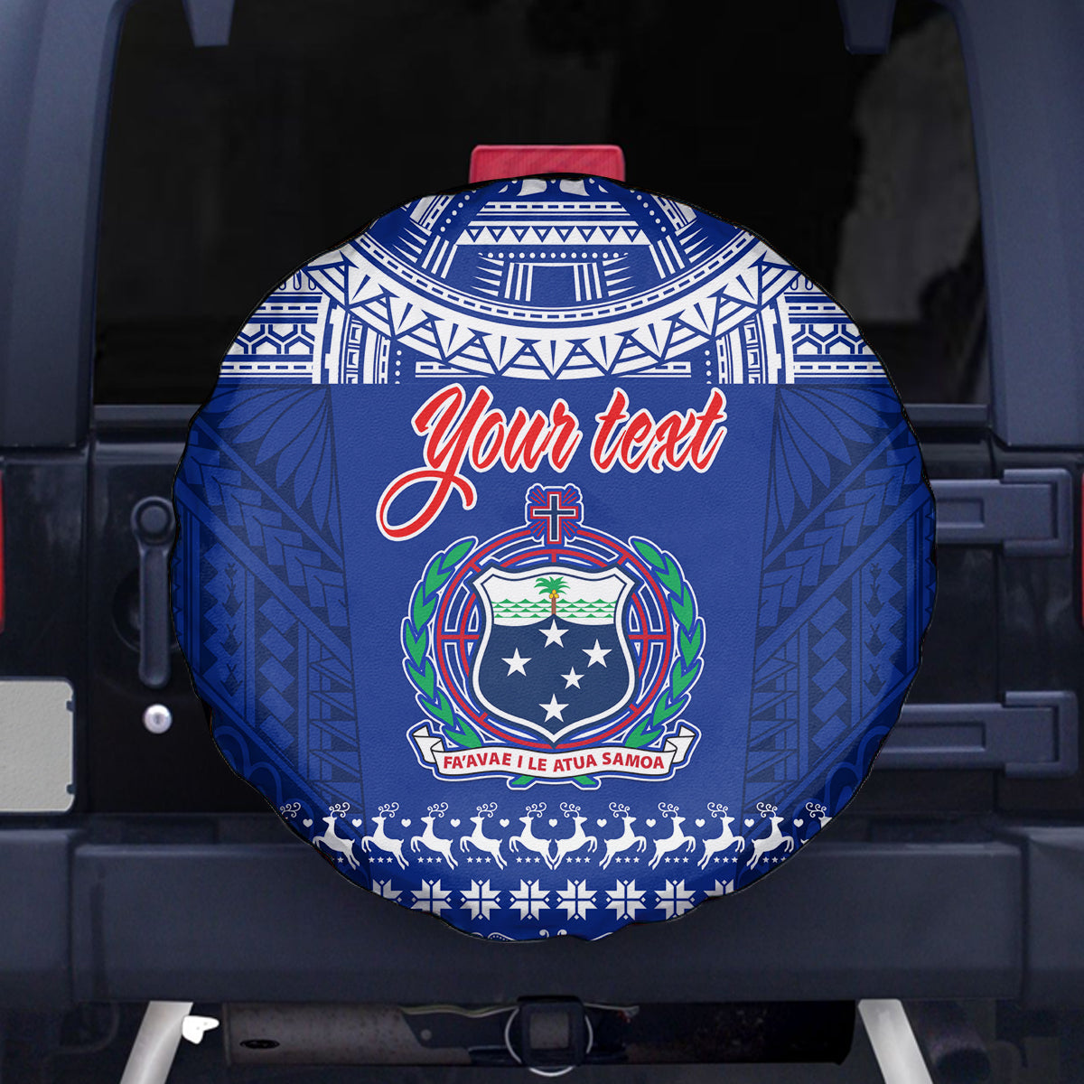 Personalised Toa Samoa Christmas Spare Tire Cover Samoa Siva Tau Manuia Le Kerisimasi Blue Vibe - Wonder Print Shop