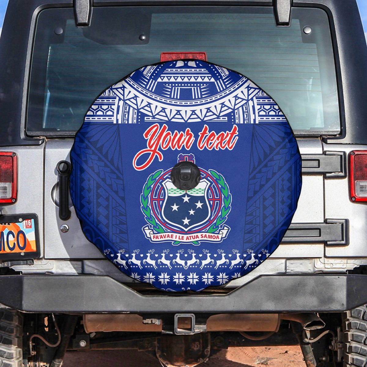 Personalised Toa Samoa Christmas Spare Tire Cover Samoa Siva Tau Manuia Le Kerisimasi Blue Vibe - Wonder Print Shop