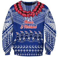 Personalised Toa Samoa Christmas Sweatshirt Samoa Siva Tau Manuia Le Kerisimasi Blue Vibe - Wonder Print Shop