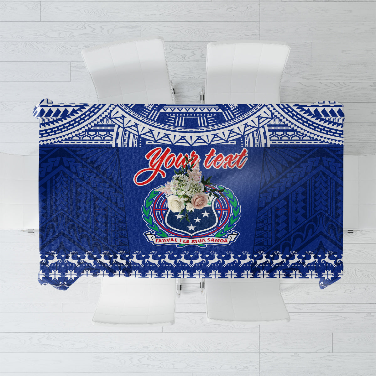 Personalised Toa Samoa Christmas Tablecloth Samoa Siva Tau Manuia Le Kerisimasi Blue Vibe - Wonder Print Shop
