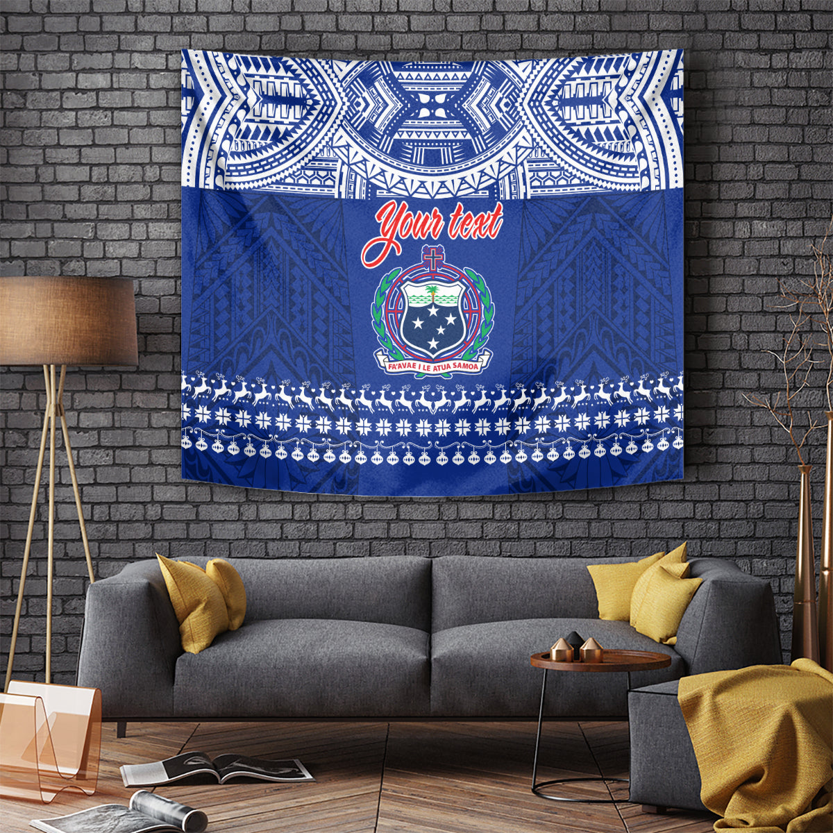 Personalised Toa Samoa Christmas Tapestry Samoa Siva Tau Manuia Le Kerisimasi Blue Vibe - Wonder Print Shop