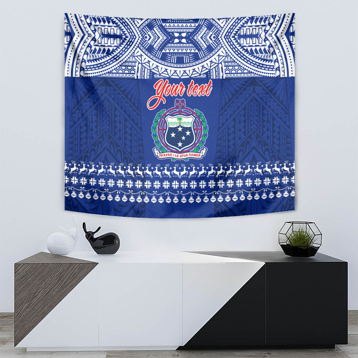 Personalised Toa Samoa Christmas Tapestry Samoa Siva Tau Manuia Le Kerisimasi Blue Vibe - Wonder Print Shop