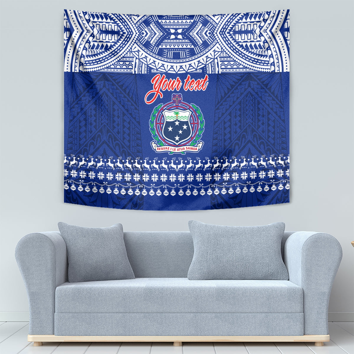 Personalised Toa Samoa Christmas Tapestry Samoa Siva Tau Manuia Le Kerisimasi Blue Vibe - Wonder Print Shop