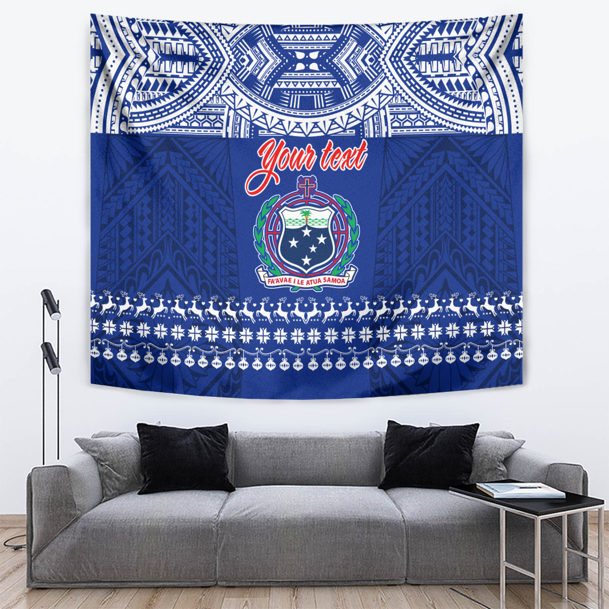 Personalised Toa Samoa Christmas Tapestry Samoa Siva Tau Manuia Le Kerisimasi Blue Vibe - Wonder Print Shop