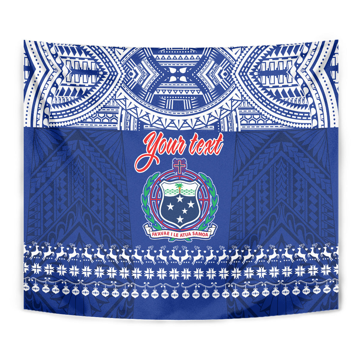 Personalised Toa Samoa Christmas Tapestry Samoa Siva Tau Manuia Le Kerisimasi Blue Vibe - Wonder Print Shop