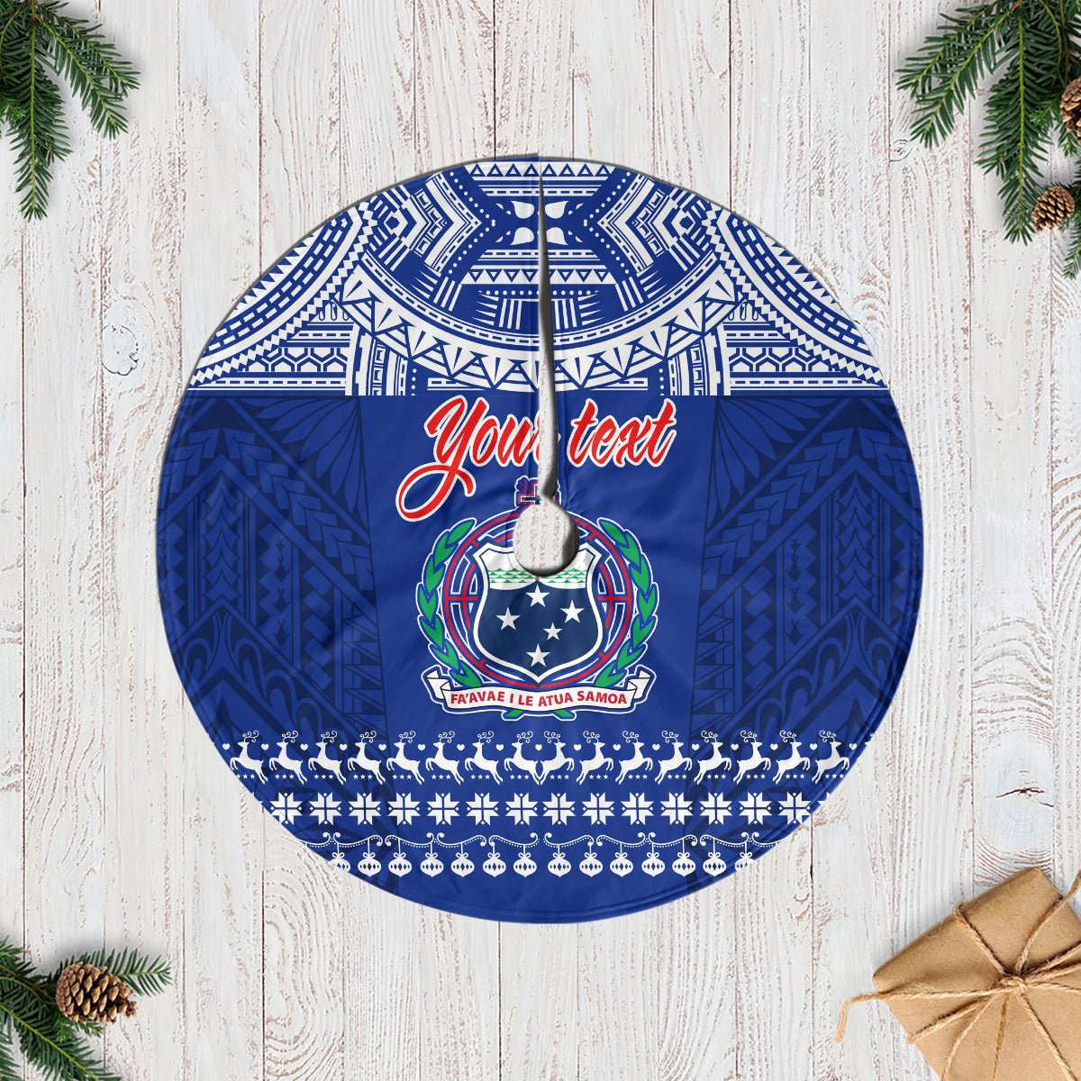 Personalised Toa Samoa Christmas Tree Skirt Samoa Siva Tau Manuia Le Kerisimasi Blue Vibe - Wonder Print Shop