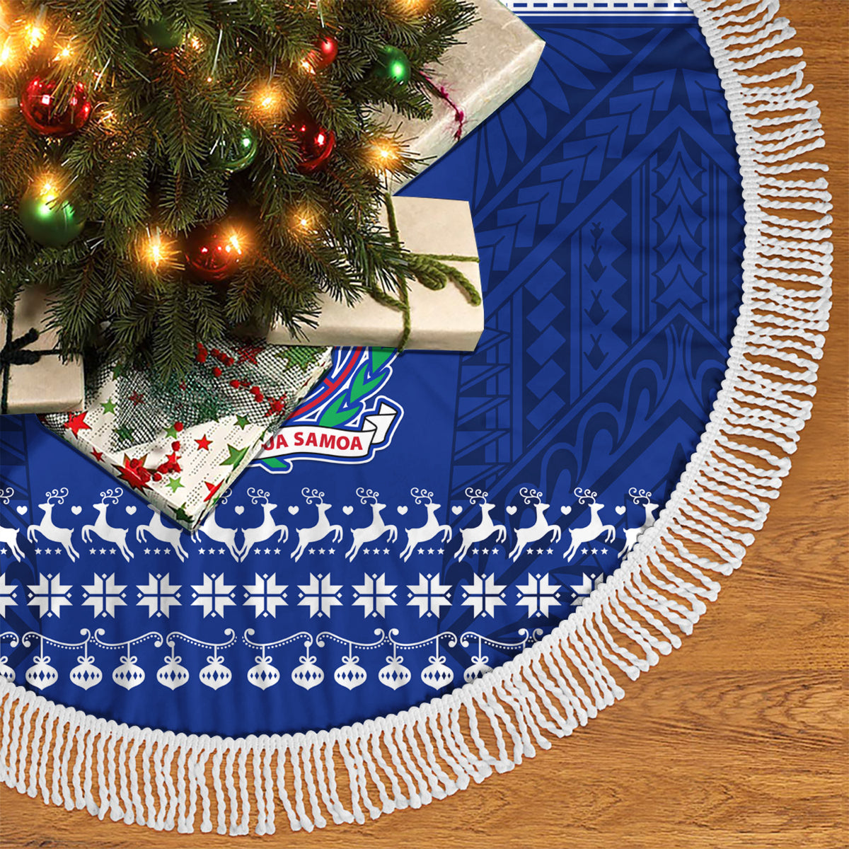 Personalised Toa Samoa Christmas Tree Skirt Samoa Siva Tau Manuia Le Kerisimasi Blue Vibe - Wonder Print Shop