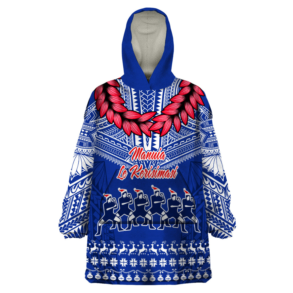 Personalised Toa Samoa Christmas Wearable Blanket Hoodie Samoa Siva Tau Manuia Le Kerisimasi Blue Vibe - Wonder Print Shop