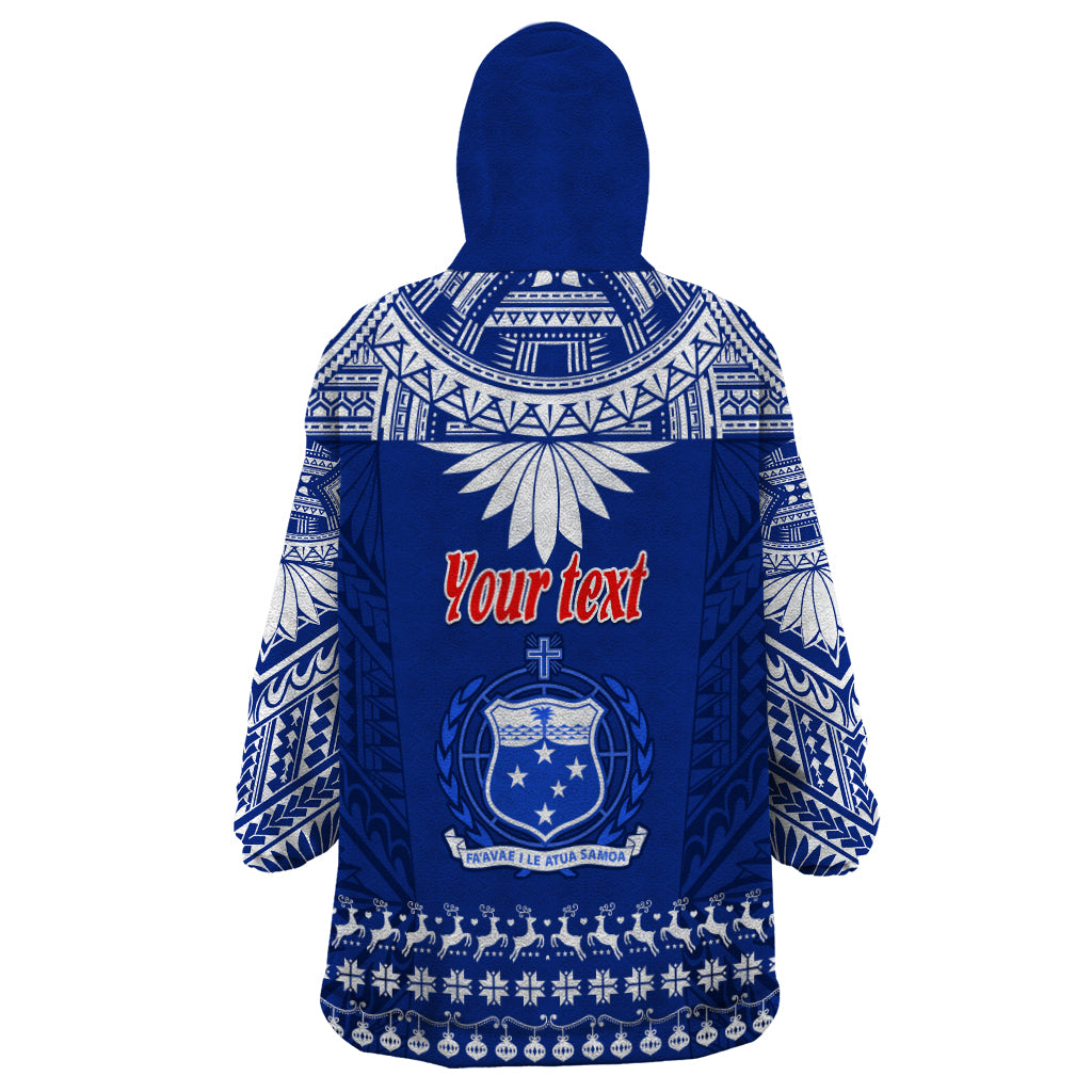 Personalised Toa Samoa Christmas Wearable Blanket Hoodie Samoa Siva Tau Manuia Le Kerisimasi Blue Vibe - Wonder Print Shop
