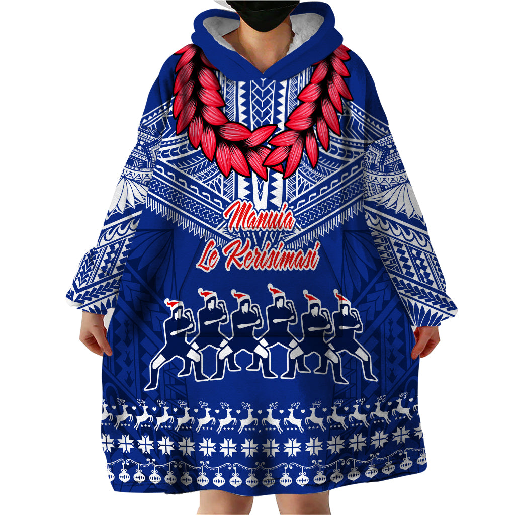 Personalised Toa Samoa Christmas Wearable Blanket Hoodie Samoa Siva Tau Manuia Le Kerisimasi Blue Vibe - Wonder Print Shop