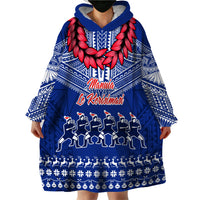Personalised Toa Samoa Christmas Wearable Blanket Hoodie Samoa Siva Tau Manuia Le Kerisimasi Blue Vibe - Wonder Print Shop