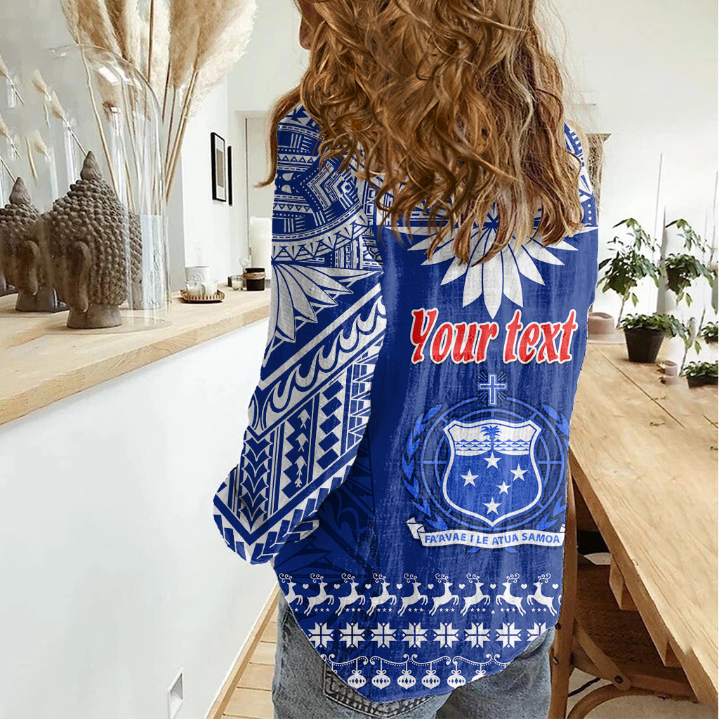Personalised Toa Samoa Christmas Women Casual Shirt Samoa Siva Tau Manuia Le Kerisimasi Blue Vibe - Wonder Print Shop