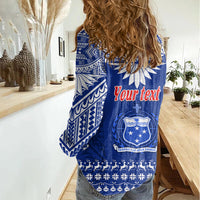 Personalised Toa Samoa Christmas Women Casual Shirt Samoa Siva Tau Manuia Le Kerisimasi Blue Vibe - Wonder Print Shop