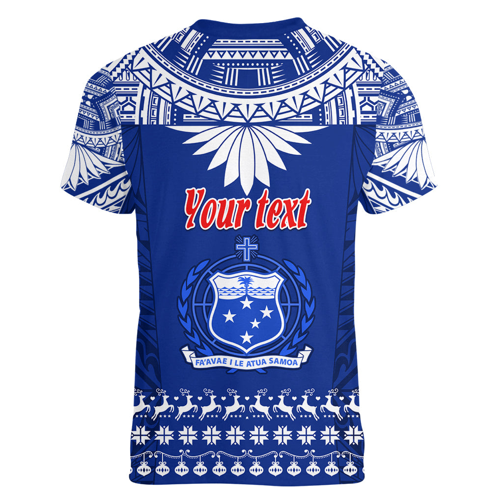 Personalised Toa Samoa Christmas Women V Neck T Shirt Samoa Siva Tau Manuia Le Kerisimasi Blue Vibe - Wonder Print Shop