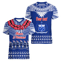 Personalised Toa Samoa Christmas Women V Neck T Shirt Samoa Siva Tau Manuia Le Kerisimasi Blue Vibe - Wonder Print Shop