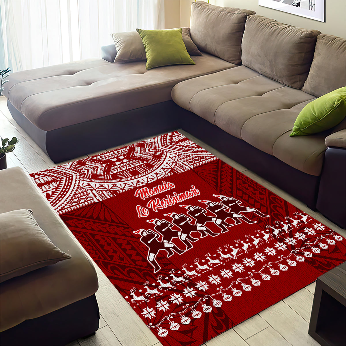 Toa Samoa Christmas Area Rug Samoa Siva Tau Manuia Le Kerisimasi Red Vibe LT9 - Wonder Print Shop