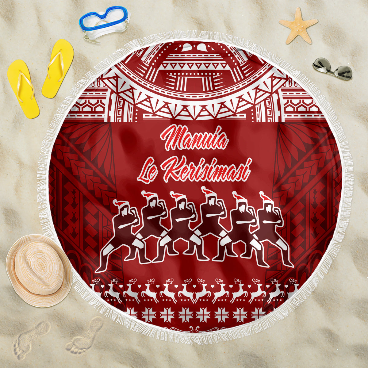Toa Samoa Christmas Beach Blanket Samoa Siva Tau Manuia Le Kerisimasi Red Vibe LT9 - Wonder Print Shop