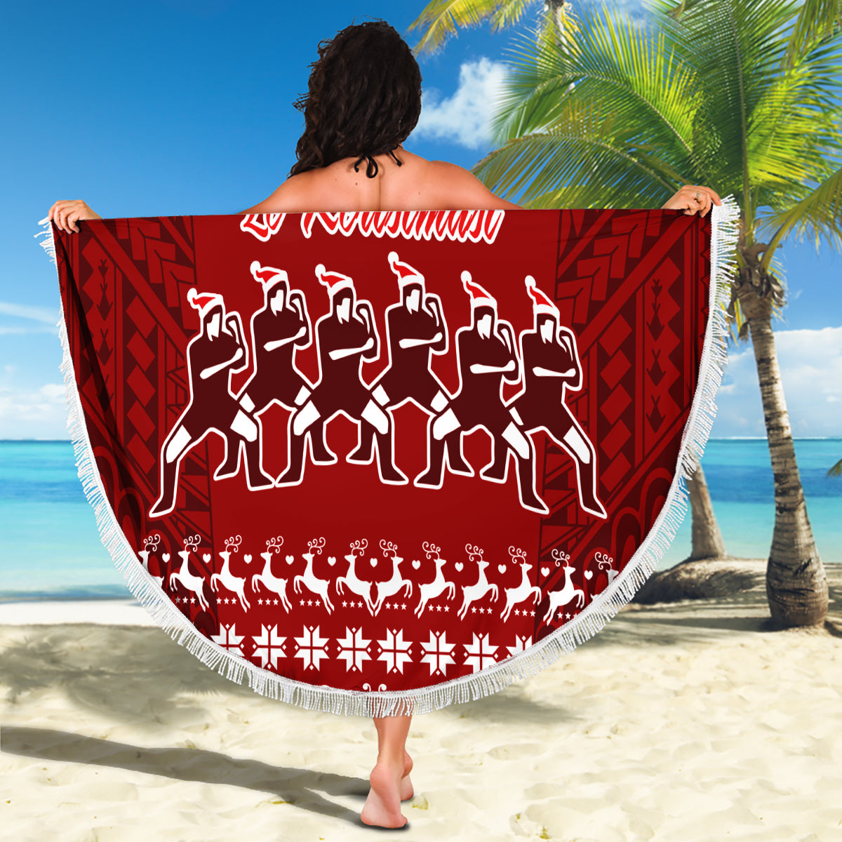 Toa Samoa Christmas Beach Blanket Samoa Siva Tau Manuia Le Kerisimasi Red Vibe LT9 - Wonder Print Shop