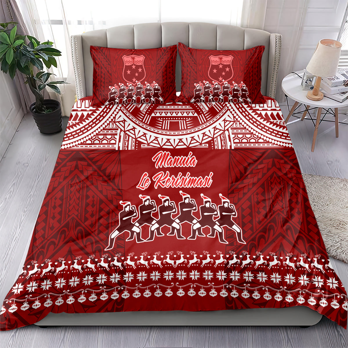 Toa Samoa Christmas Bedding Set Samoa Siva Tau Manuia Le Kerisimasi Red Vibe LT9 - Wonder Print Shop