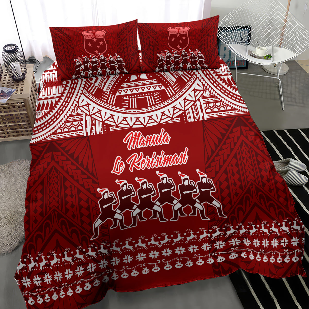 Toa Samoa Christmas Bedding Set Samoa Siva Tau Manuia Le Kerisimasi Red Vibe LT9 - Wonder Print Shop
