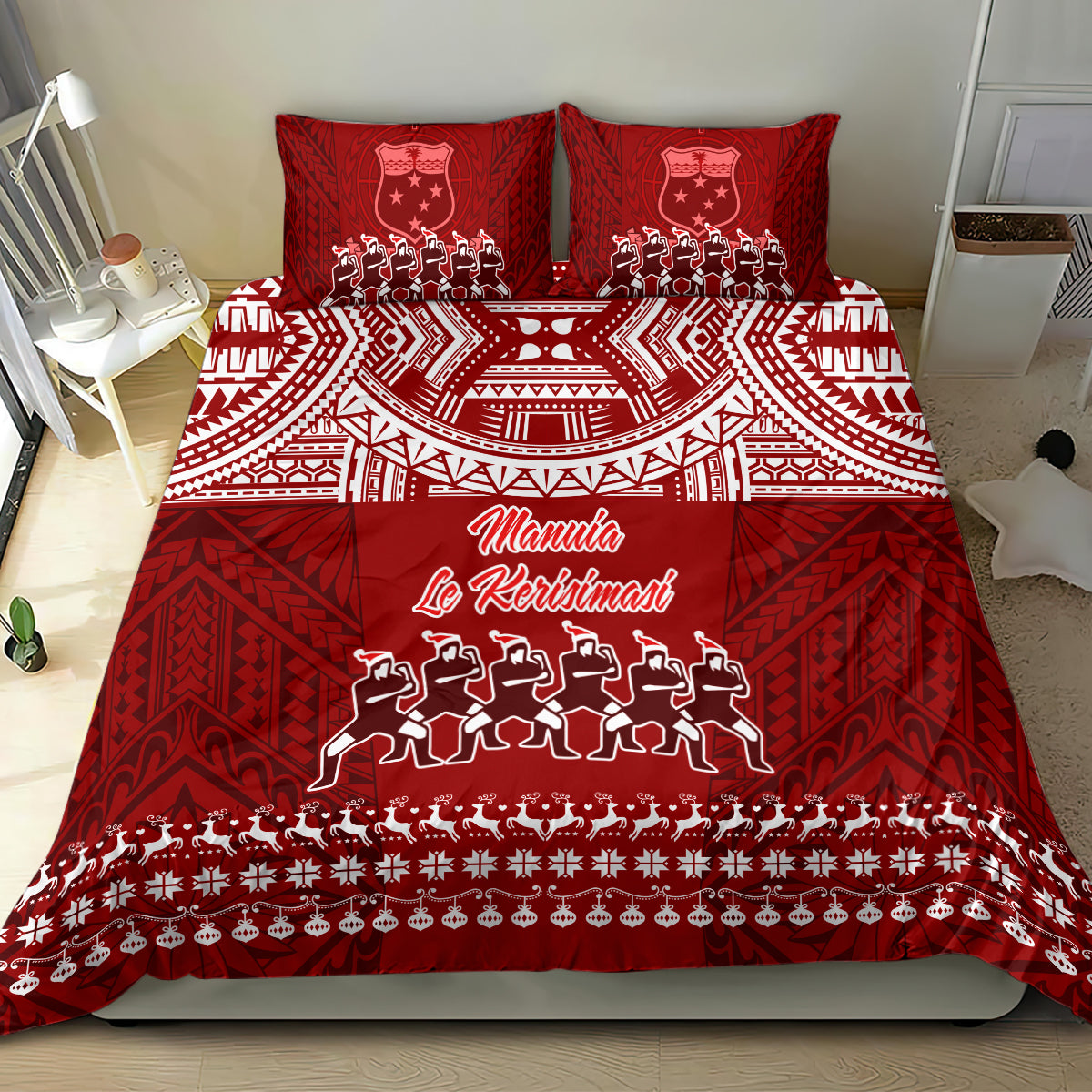 Toa Samoa Christmas Bedding Set Samoa Siva Tau Manuia Le Kerisimasi Red Vibe LT9 - Wonder Print Shop