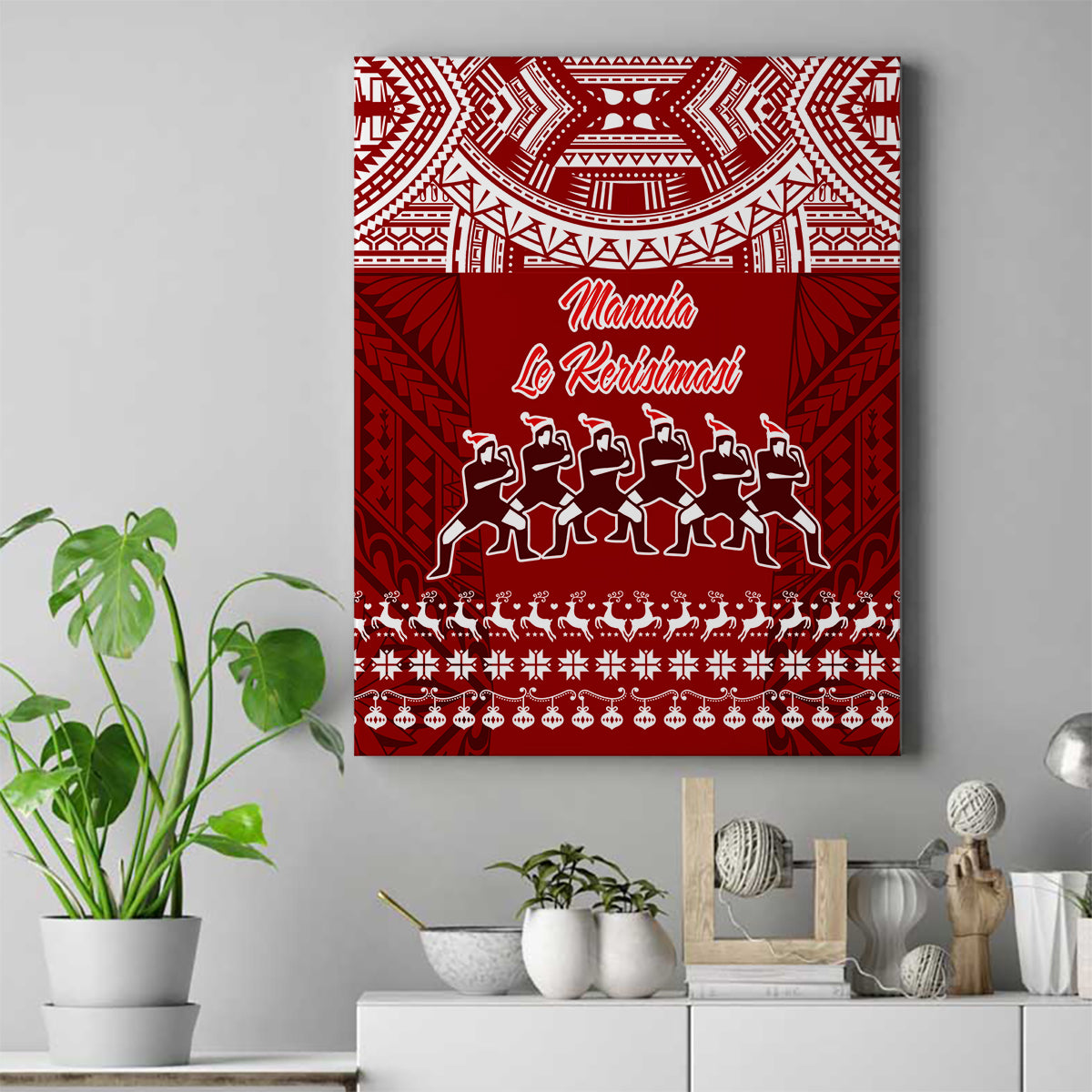 Toa Samoa Christmas Canvas Wall Art Samoa Siva Tau Manuia Le Kerisimasi Red Vibe LT9 - Wonder Print Shop