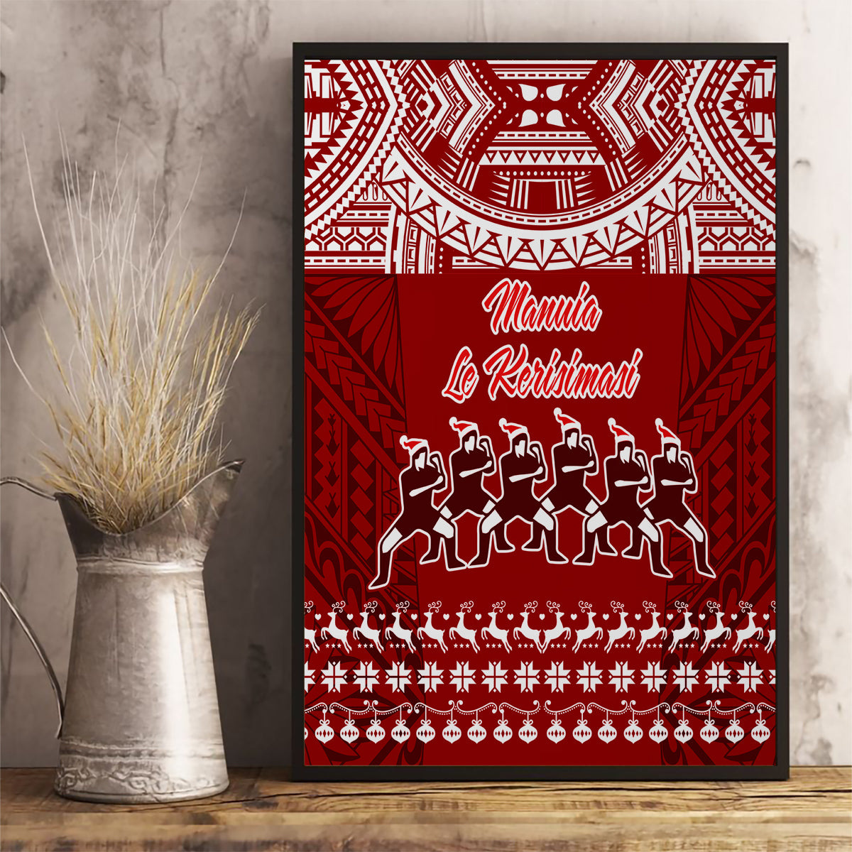 Toa Samoa Christmas Canvas Wall Art Samoa Siva Tau Manuia Le Kerisimasi Red Vibe LT9 - Wonder Print Shop