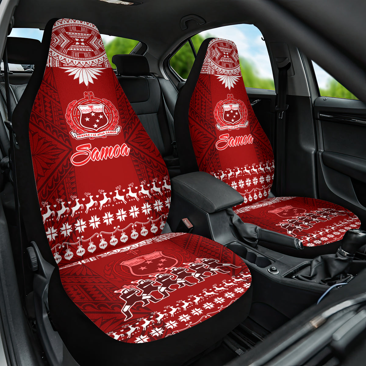 Toa Samoa Christmas Car Seat Cover Samoa Siva Tau Manuia Le Kerisimasi Red Vibe LT9 - Wonder Print Shop