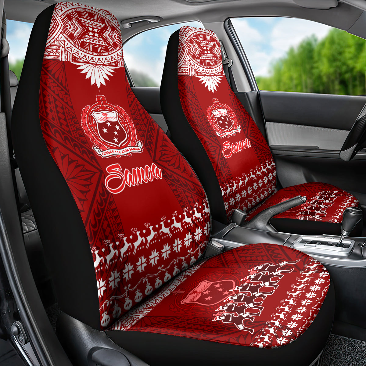 Toa Samoa Christmas Car Seat Cover Samoa Siva Tau Manuia Le Kerisimasi Red Vibe LT9 - Wonder Print Shop