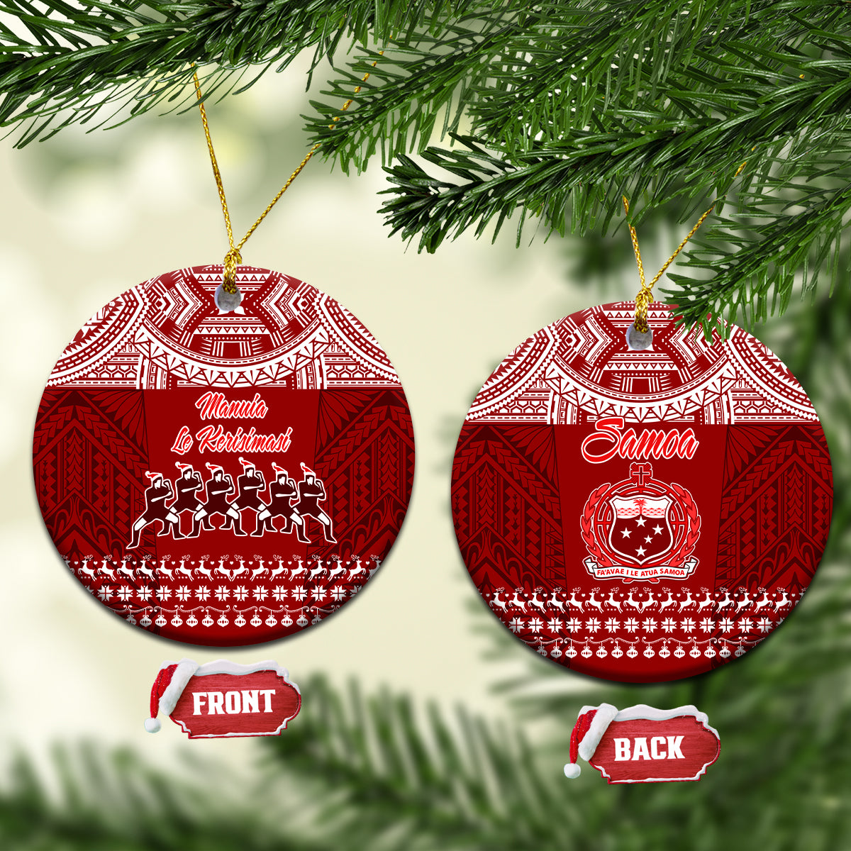 Toa Samoa Christmas Ceramic Ornament Samoa Siva Tau Manuia Le Kerisimasi Red Vibe LT9 - Wonder Print Shop
