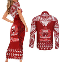 Toa Samoa Christmas Couples Matching Short Sleeve Bodycon Dress and Long Sleeve Button Shirt Samoa Siva Tau Manuia Le Kerisimasi Red Vibe LT9 - Wonder Print Shop