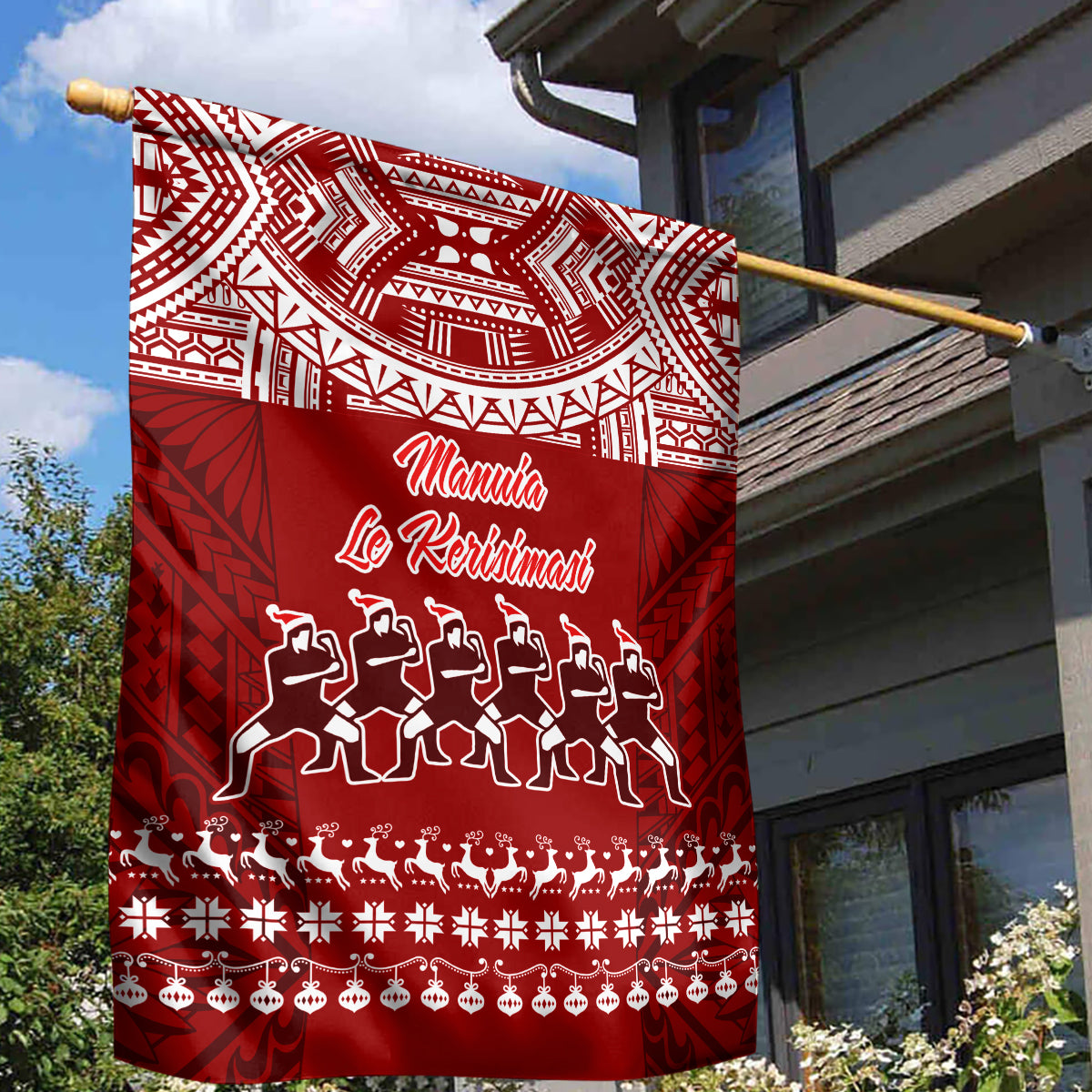 Toa Samoa Christmas Garden Flag Samoa Siva Tau Manuia Le Kerisimasi Red Vibe - Wonder Print Shop