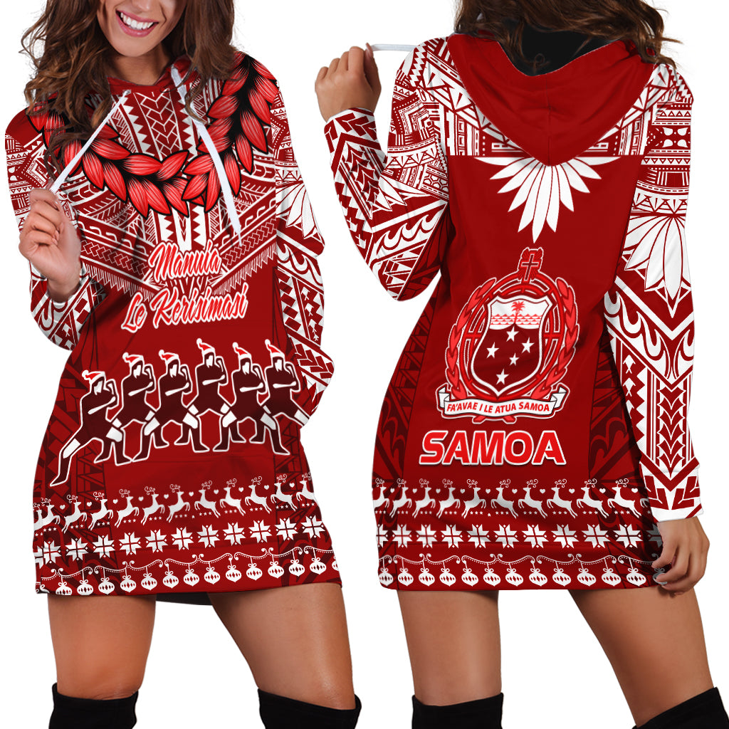Toa Samoa Christmas Hoodie Dress Samoa Siva Tau Manuia Le Kerisimasi Red Vibe - Wonder Print Shop