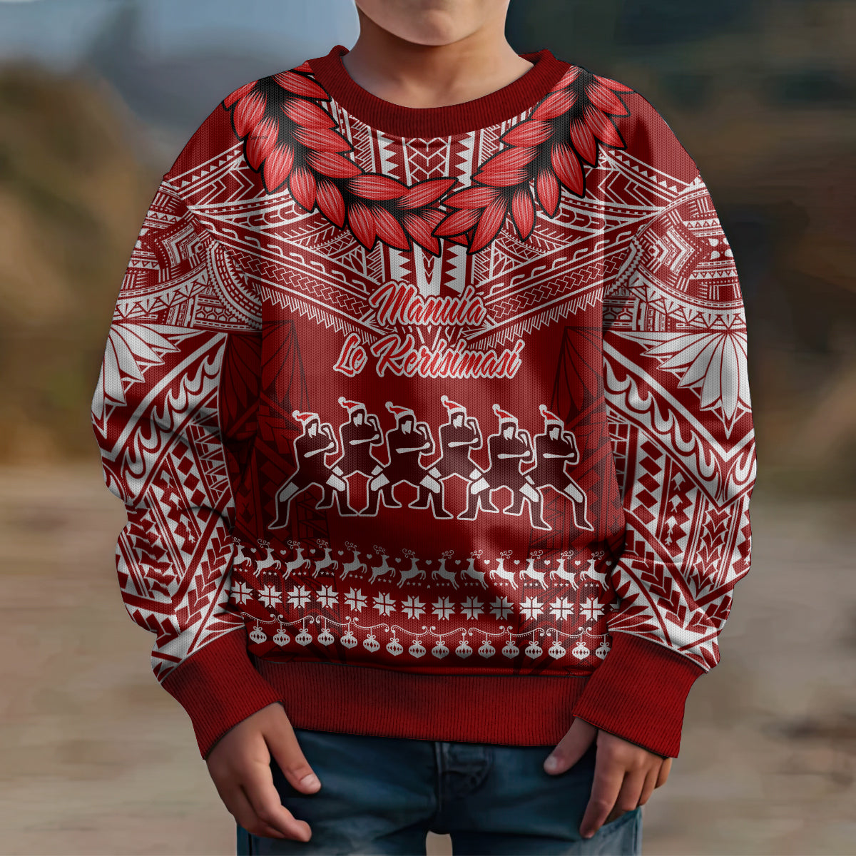 Toa Samoa Christmas Kid Ugly Christmas Sweater Samoa Siva Tau Manuia Le Kerisimasi Red Vibe - Wonder Print Shop
