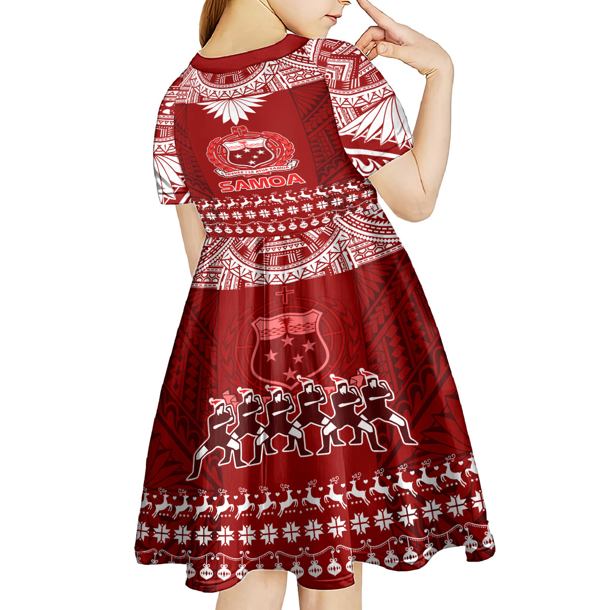 Toa Samoa Christmas Kid Short Sleeve Dress Samoa Siva Tau Manuia Le Kerisimasi Red Vibe - Wonder Print Shop
