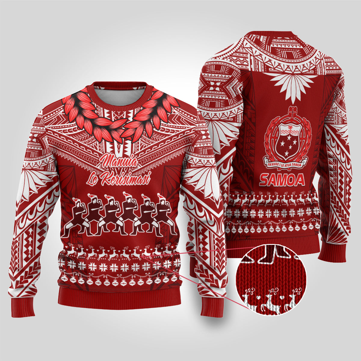 Toa Samoa Christmas Ugly Christmas Sweater Samoa Siva Tau Manuia Le Kerisimasi Red Vibe - Wonder Print Shop