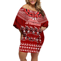 Toa Samoa Christmas Off Shoulder Short Dress Samoa Siva Tau Manuia Le Kerisimasi Red Vibe - Wonder Print Shop