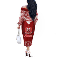 Toa Samoa Christmas Off The Shoulder Long Sleeve Dress Samoa Siva Tau Manuia Le Kerisimasi Red Vibe - Wonder Print Shop