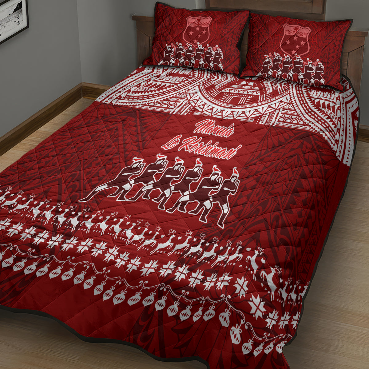 Toa Samoa Christmas Quilt Bed Set Samoa Siva Tau Manuia Le Kerisimasi Red Vibe - Wonder Print Shop