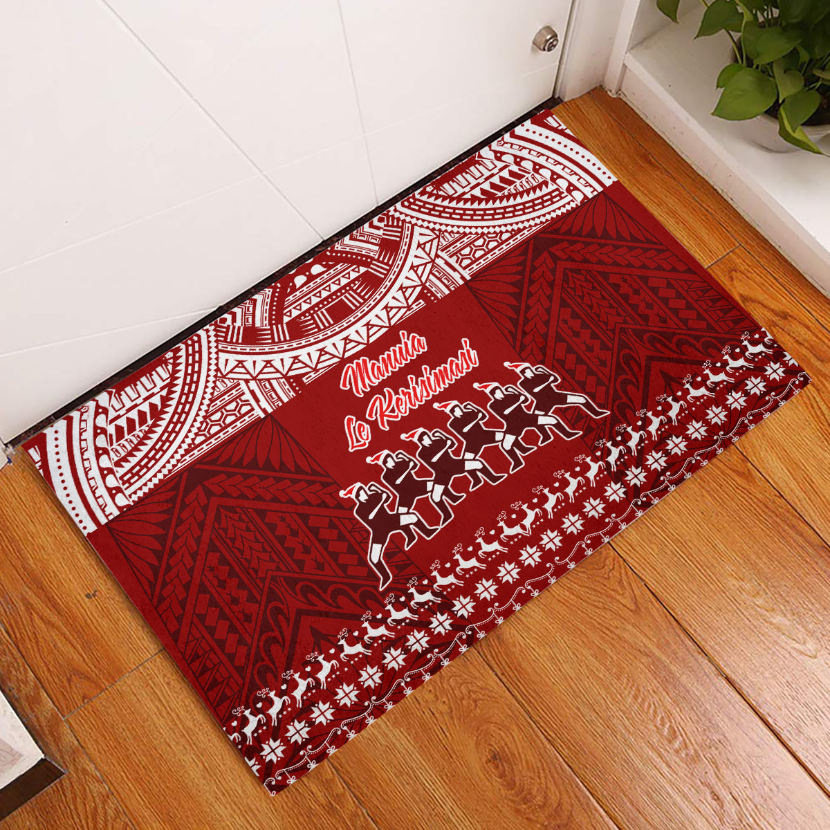 Toa Samoa Christmas Rubber Doormat Samoa Siva Tau Manuia Le Kerisimasi Red Vibe - Wonder Print Shop