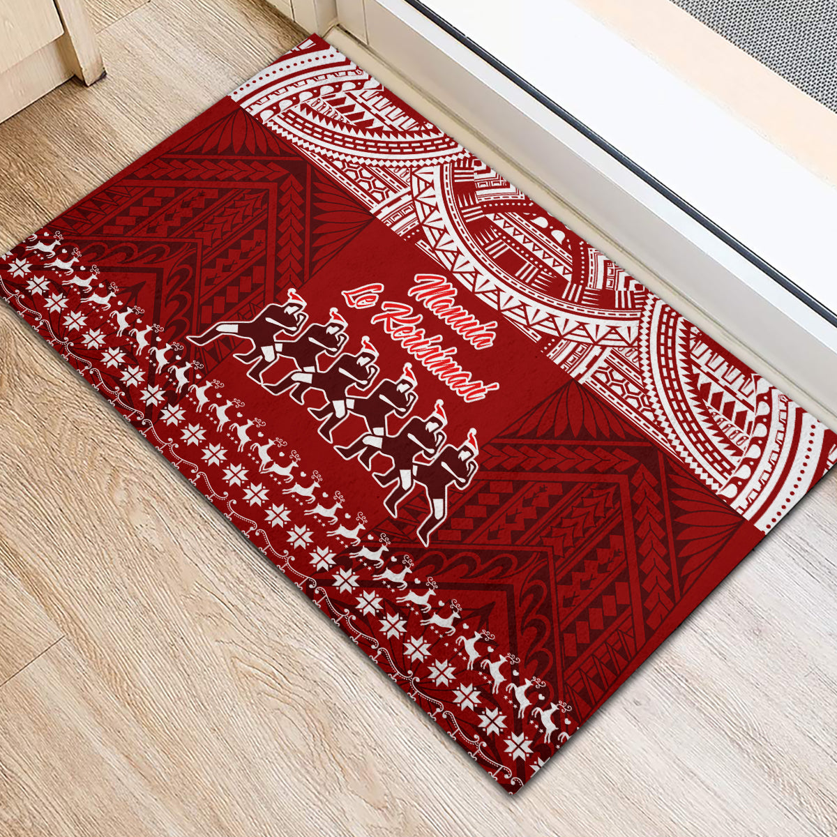 Toa Samoa Christmas Rubber Doormat Samoa Siva Tau Manuia Le Kerisimasi Red Vibe - Wonder Print Shop