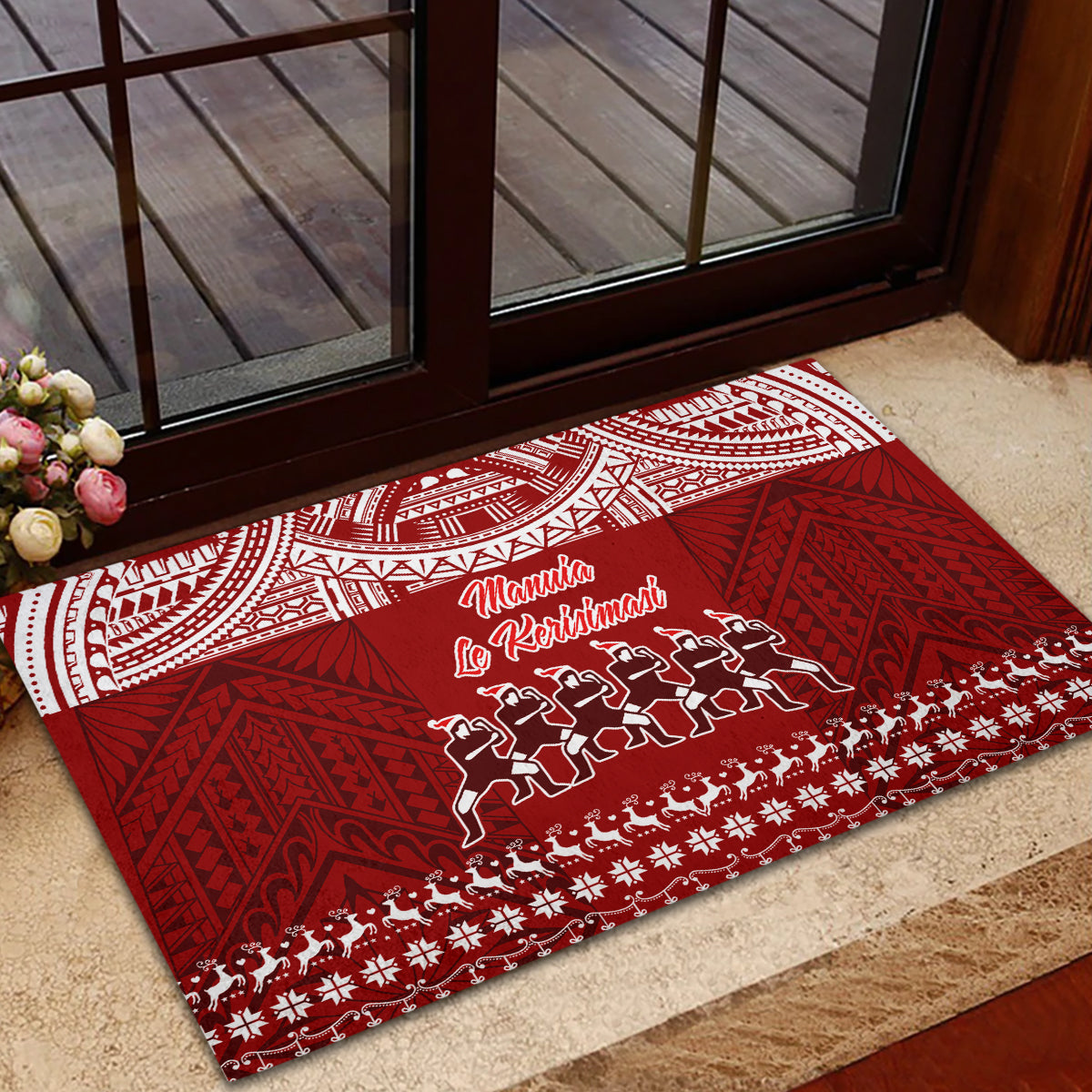 Toa Samoa Christmas Rubber Doormat Samoa Siva Tau Manuia Le Kerisimasi Red Vibe - Wonder Print Shop