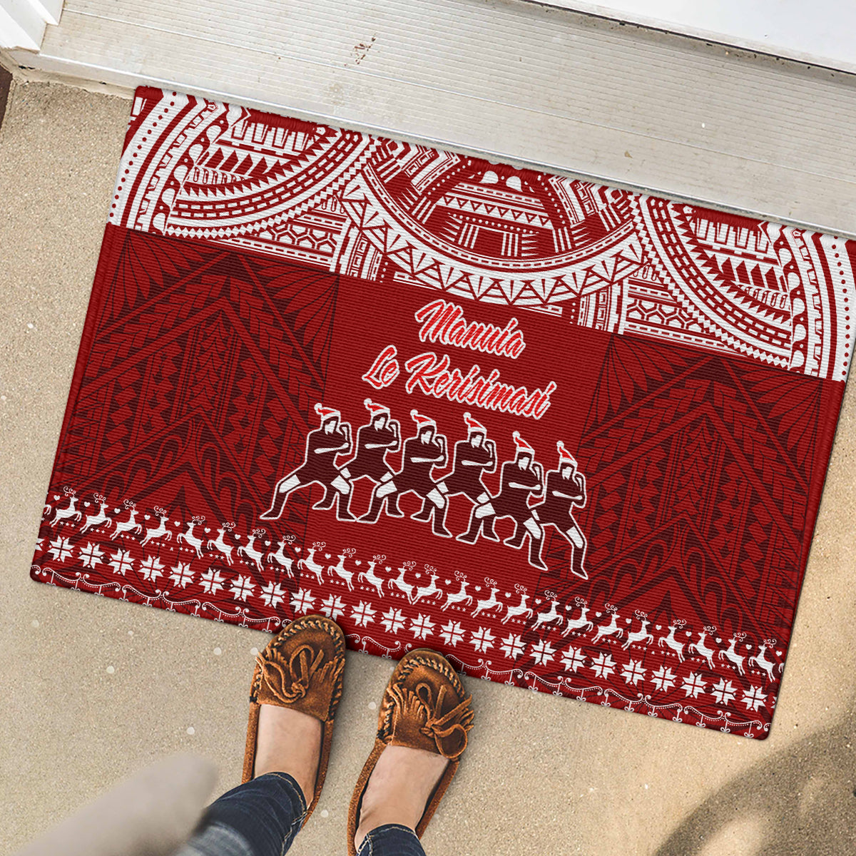 Toa Samoa Christmas Rubber Doormat Samoa Siva Tau Manuia Le Kerisimasi Red Vibe - Wonder Print Shop