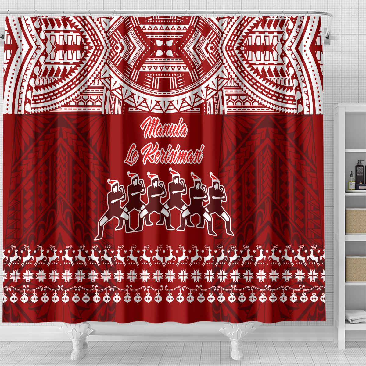 toa-samoa-christmas-shower-curtain-samoa-siva-tau-manuia-le-kerisimasi-red-vibe