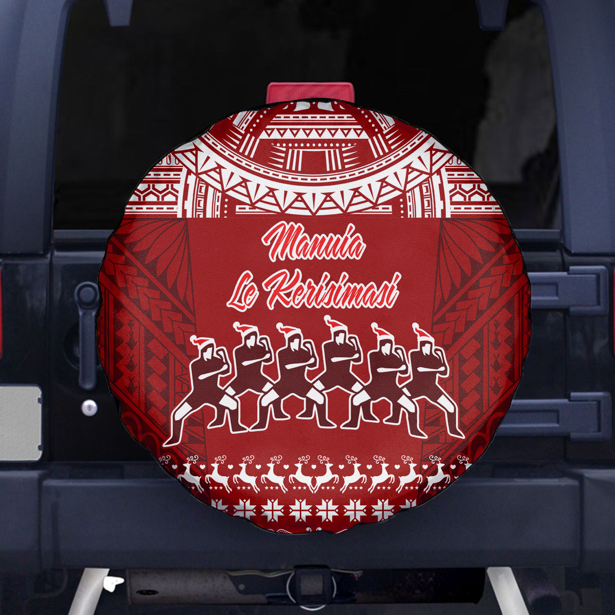 Toa Samoa Christmas Spare Tire Cover Samoa Siva Tau Manuia Le Kerisimasi Red Vibe - Wonder Print Shop